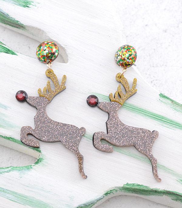 GLITTER REINDEER EARRINGS