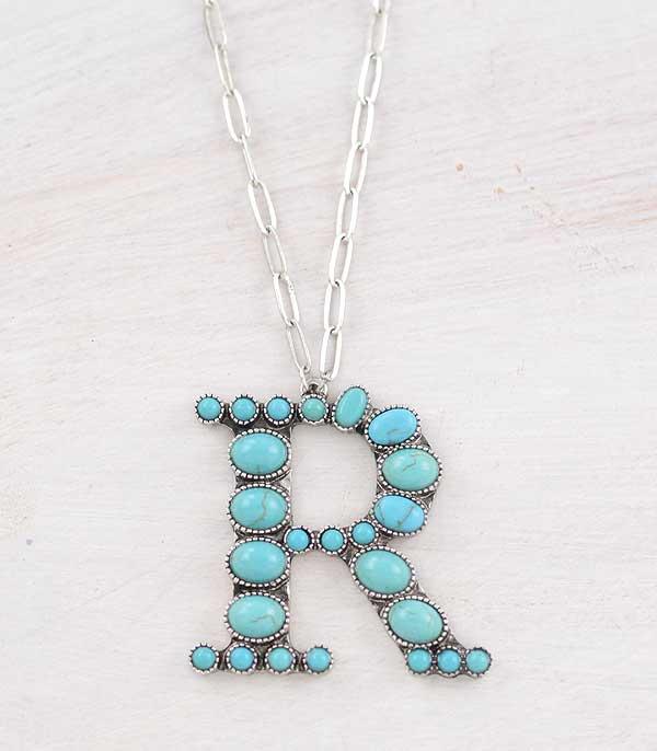 LARGE TURQUOISE INITIAL NECKLACE