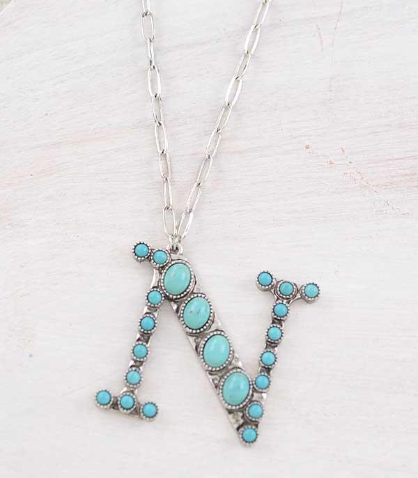 LARGE TURQUOISE INITIAL NECKLACE
