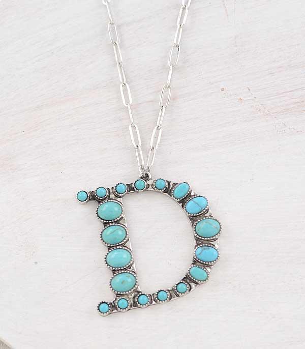 LARGE TURQUOISE INITIAL NECKLACE