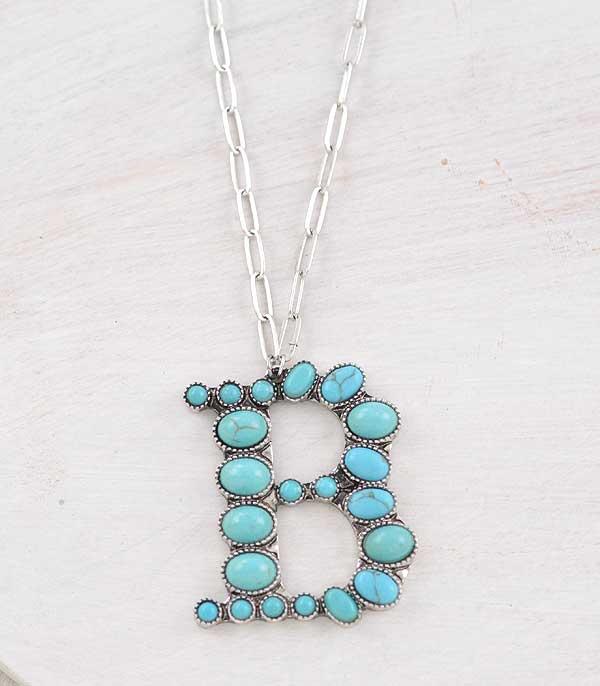 LARGE TURQUOISE INITIAL NECKLACE