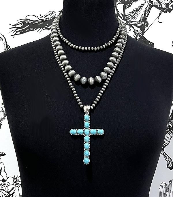 NAVAJO PEARL AND CROSS NECKLACE