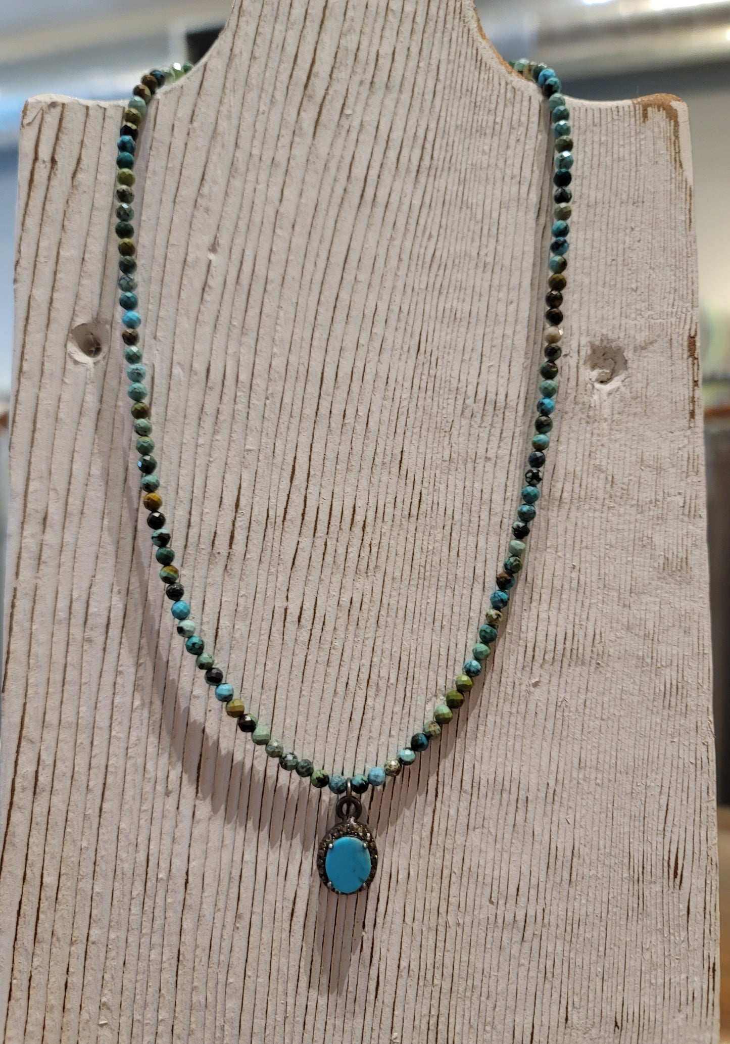 TURQUOISE AND PAVE DIAMONDS ON TURQUOISE NECKLACE