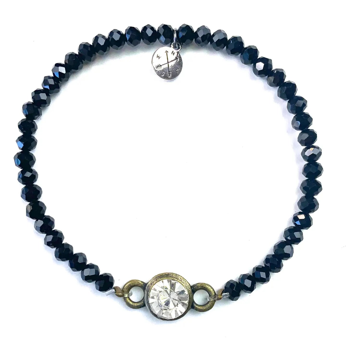 GLASS STRETCH BRACELET WITH CRYSTAL EMBELLISHMENT - MULTIPLE COLORS