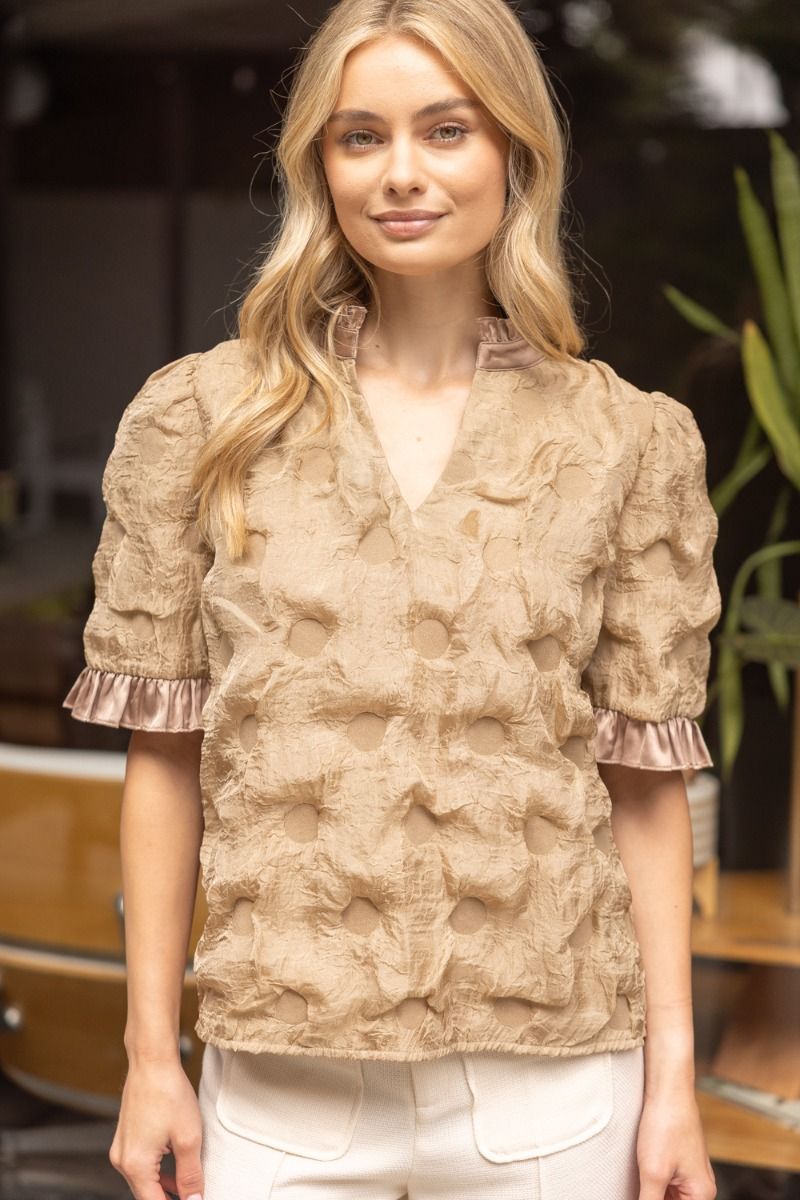 SATIN RUFFLED TEXTURED TOP