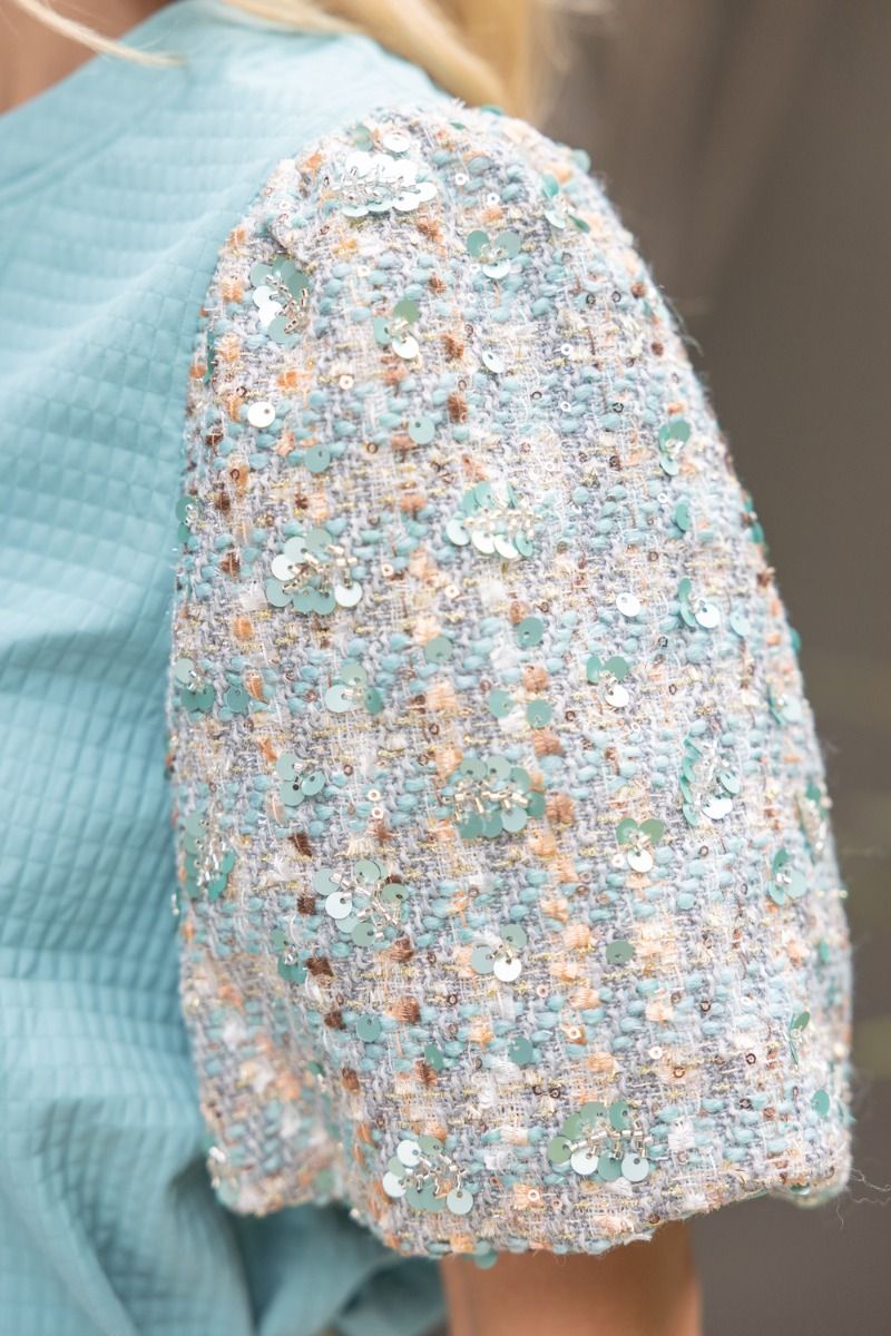 TEXTURED WOVEN TOP WITH SEQUINS