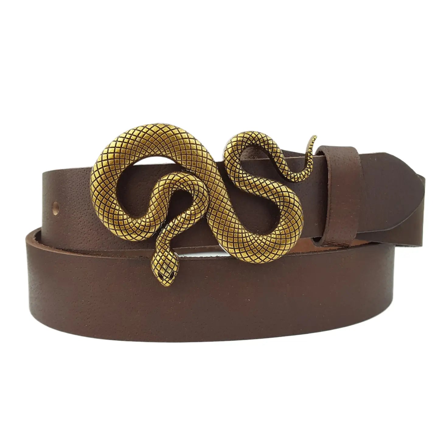 BROWN LEATHER BELT WITH SNAKE BUCKLE