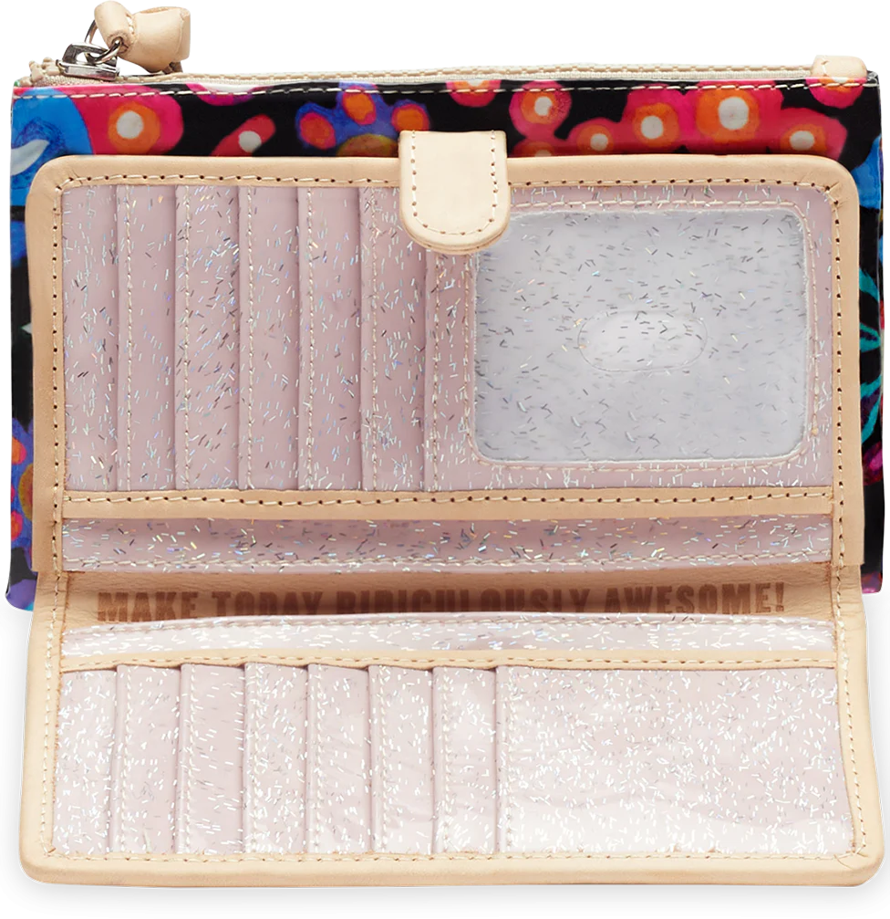 SOPHIE BLACK SWIRLY SLIM WALLET BY CONSUELA