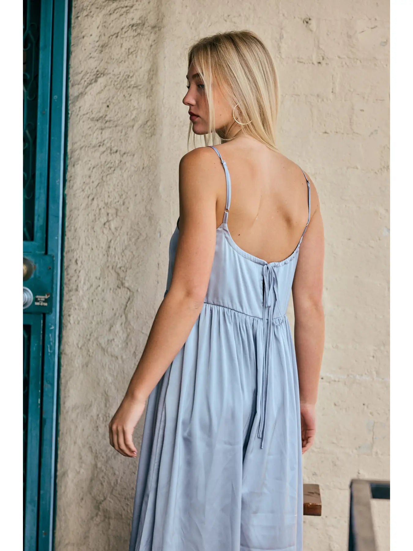 SATIN TIE BACK MIDI DRESS