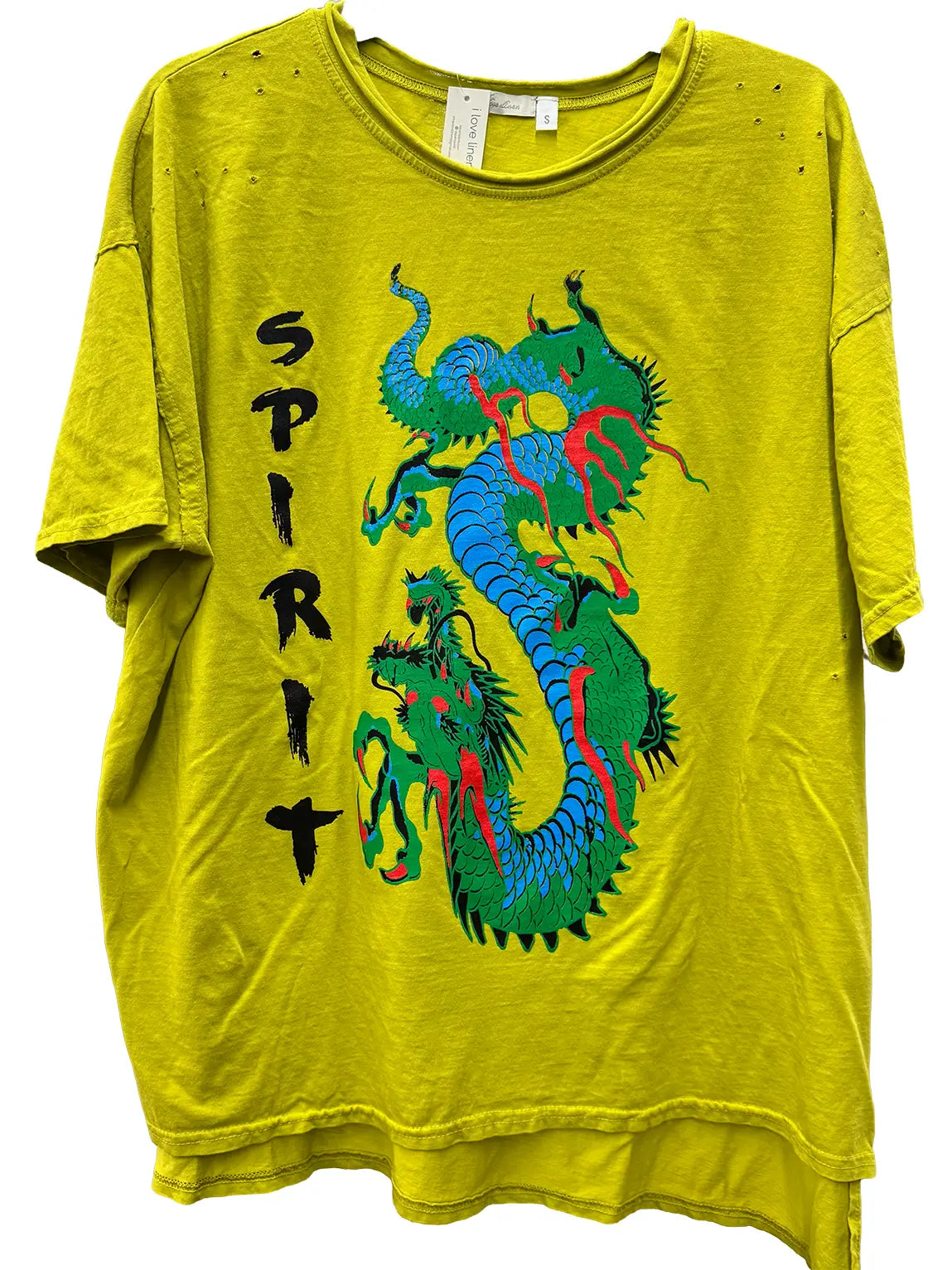 DISTRESSED TEE WITH SPIRIT DRAGON