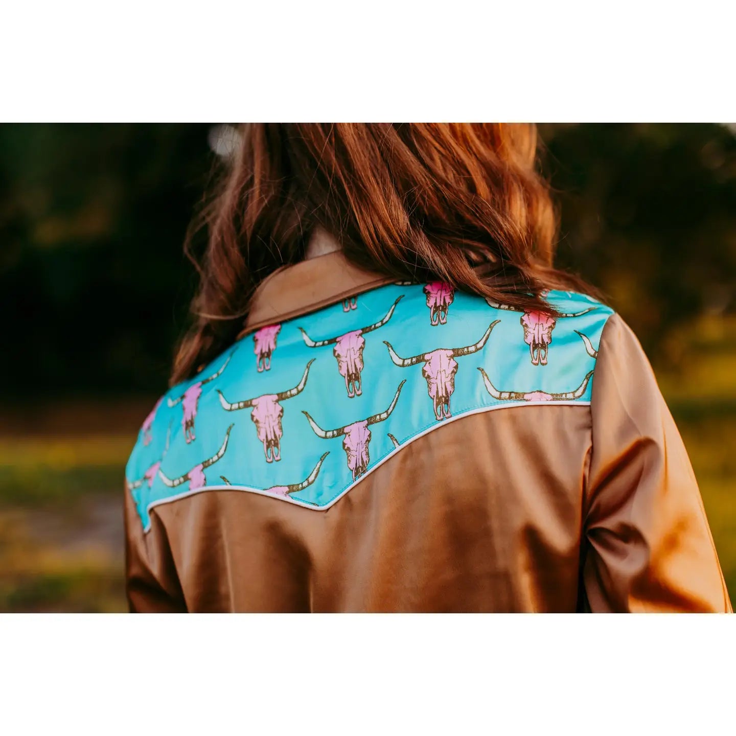 BROWN SATIN WESTERN BLOUSE