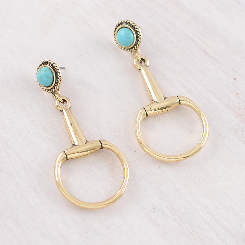 WESTERN HORSE BIT EARRINGS WITH TURQUOISE