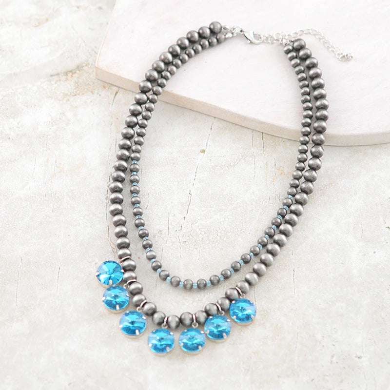 BLUE RHINESTONE AND NAVAJO PEARL NECKLACE