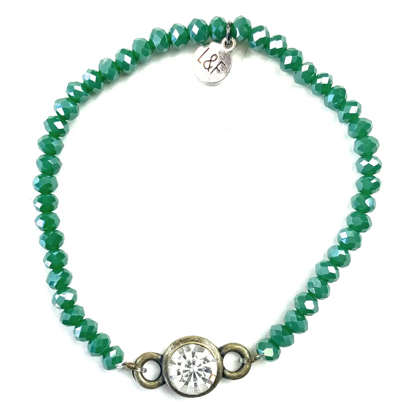 GLASS STRETCH BRACELET WITH CRYSTAL EMBELLISHMENT - MULTIPLE COLORS