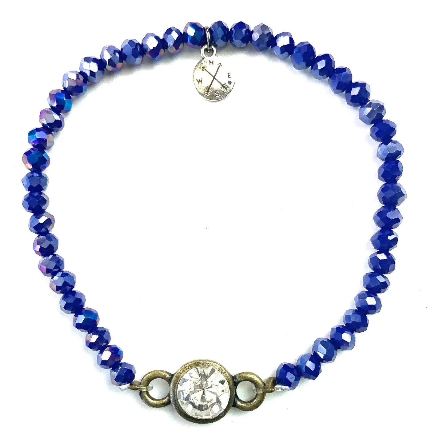 GLASS STRETCH BRACELET WITH CRYSTAL EMBELLISHMENT - MULTIPLE COLORS