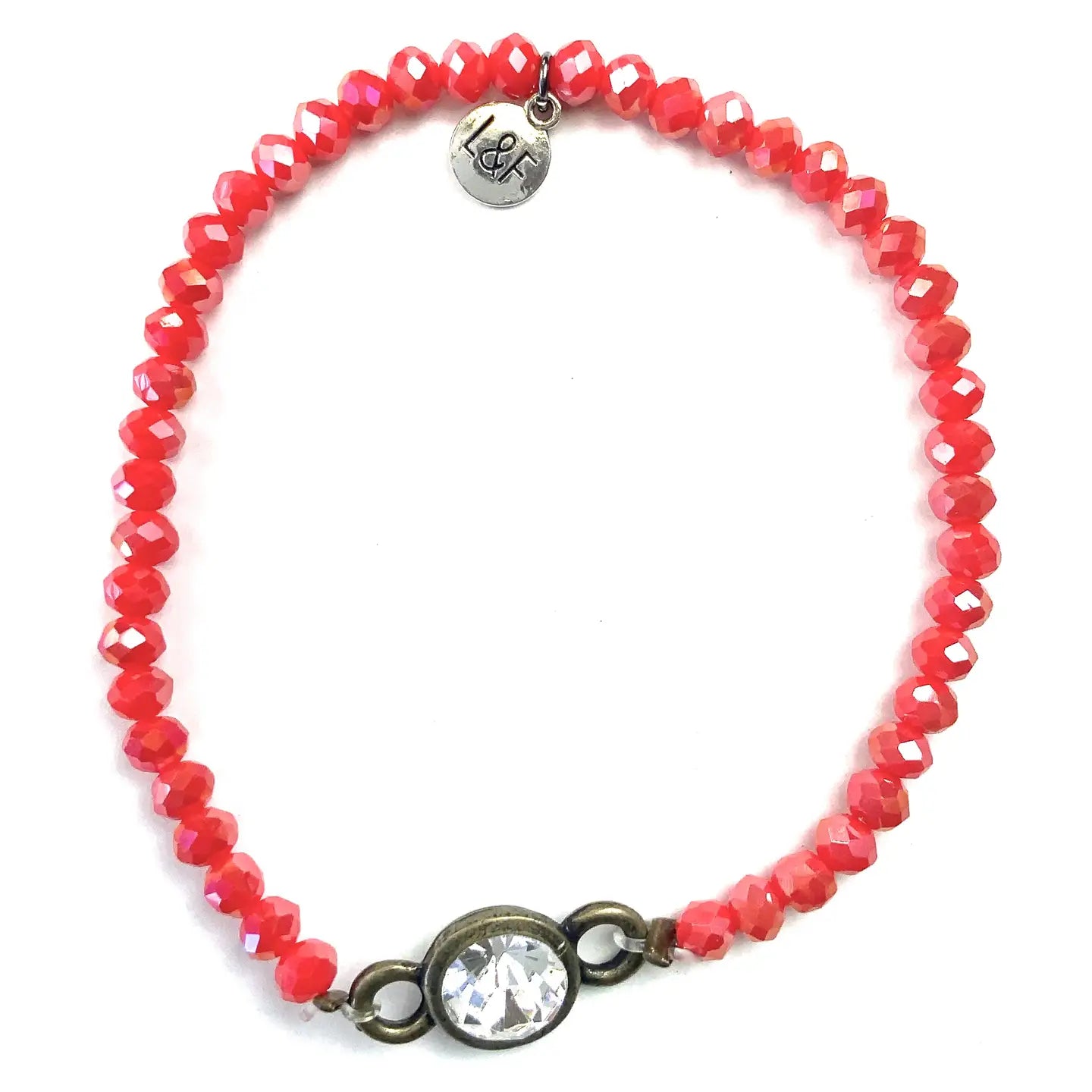 GLASS STRETCH BRACELET WITH CRYSTAL EMBELLISHMENT - MULTIPLE COLORS