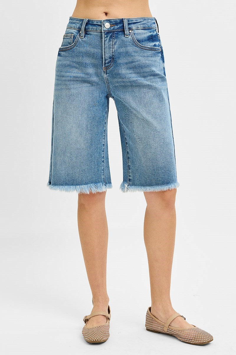 RISEN MID RISE DENIM BERMUDA SHORTS