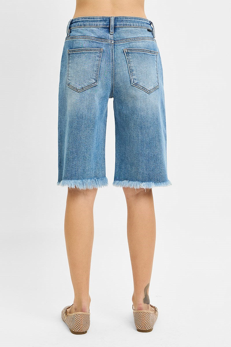 RISEN MID RISE DENIM BERMUDA SHORTS