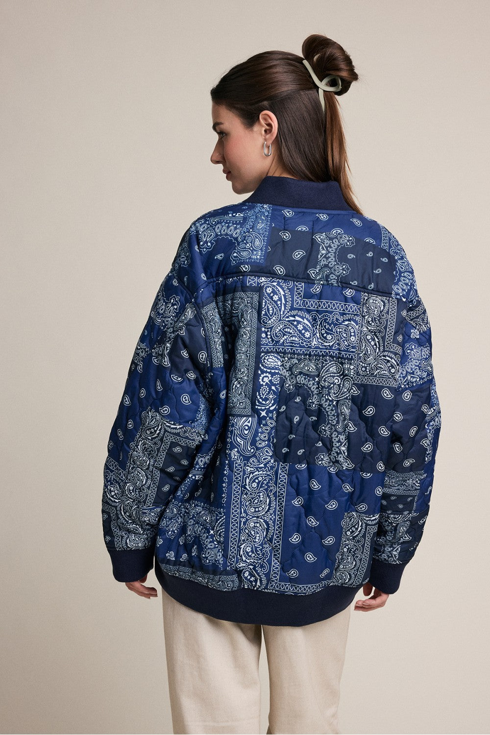 PAISLEY BANDANA PRINT QUILTED BOMBER JACKET