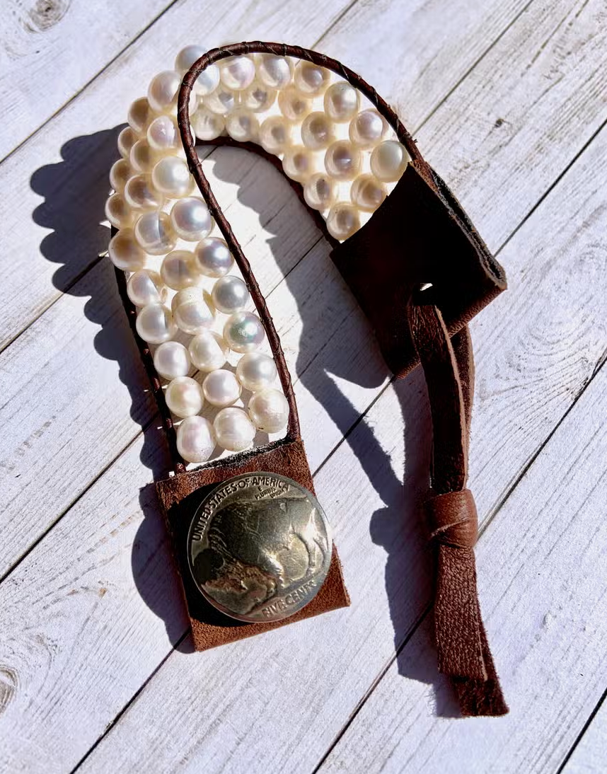 WESTERN PEARL AND LEATHER CUFF