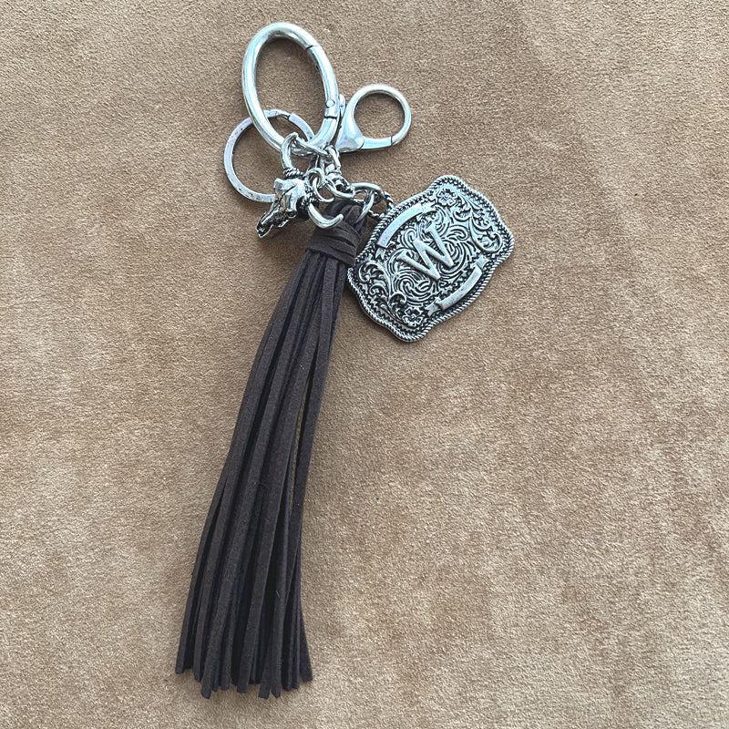 INITIAL BUCKLE TASSEL KEYCHAIN