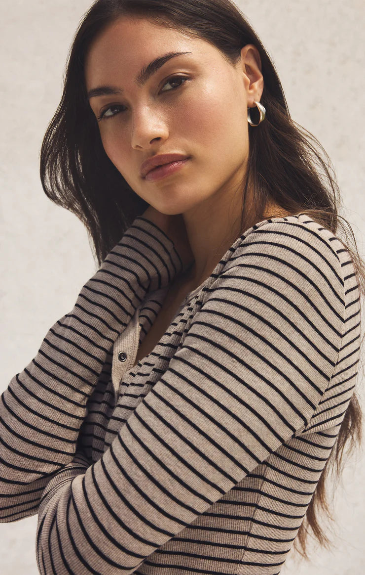 STELLA STRIPE HENLEY IN HEATHER TAUPE BY Z SUPPLY