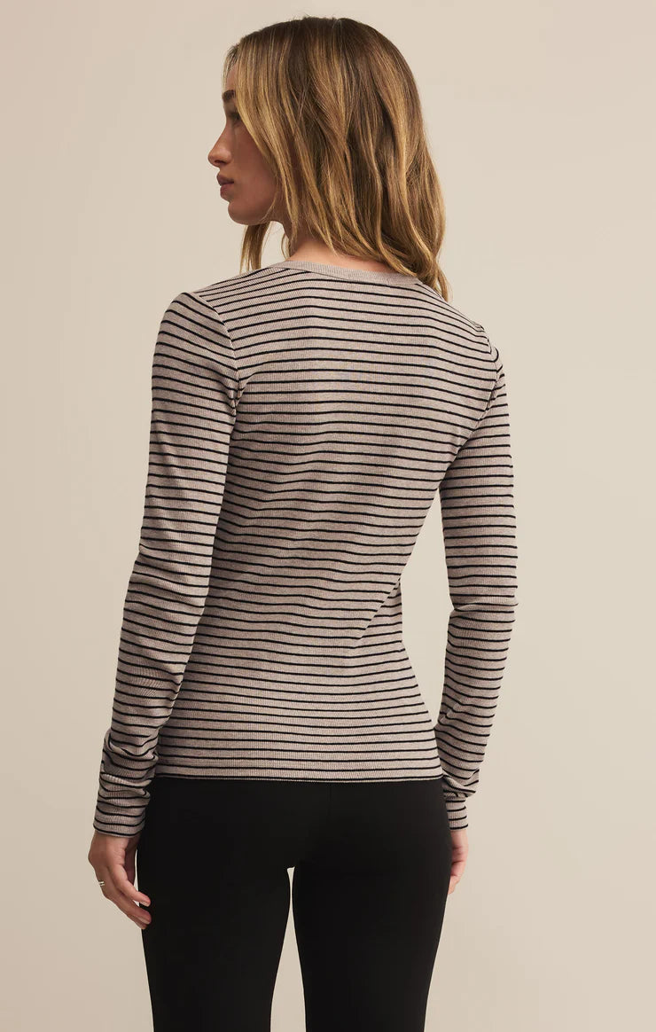 STELLA STRIPE HENLEY IN HEATHER TAUPE BY Z SUPPLY