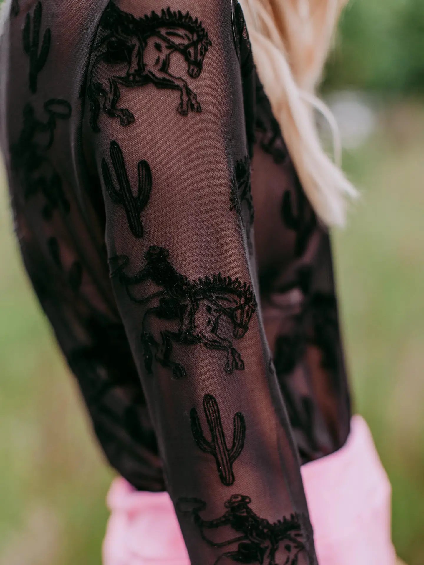 BLACK VELVET CACTUS & COWBOY MESH TOP