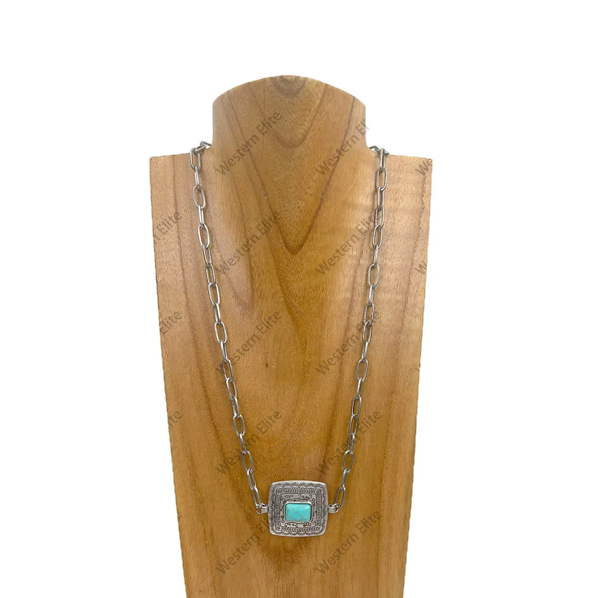NECKLACE WITH SQUARE TURQUOISE PENDANT