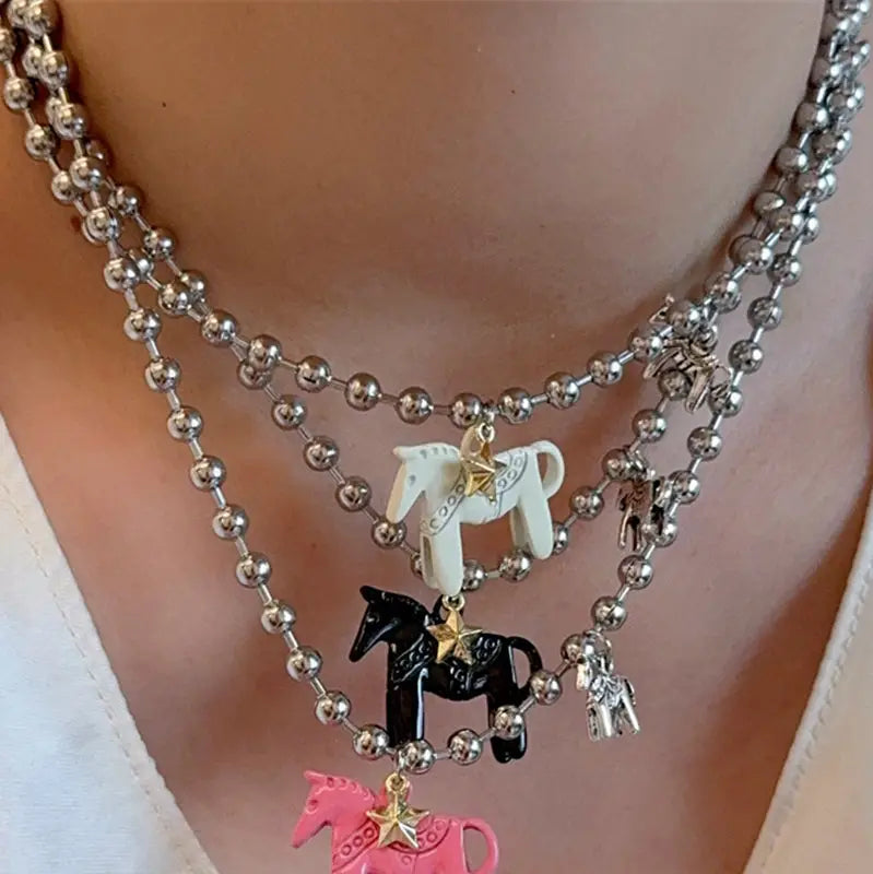 HORSE CHARM NECKLACE - 3 COLORS