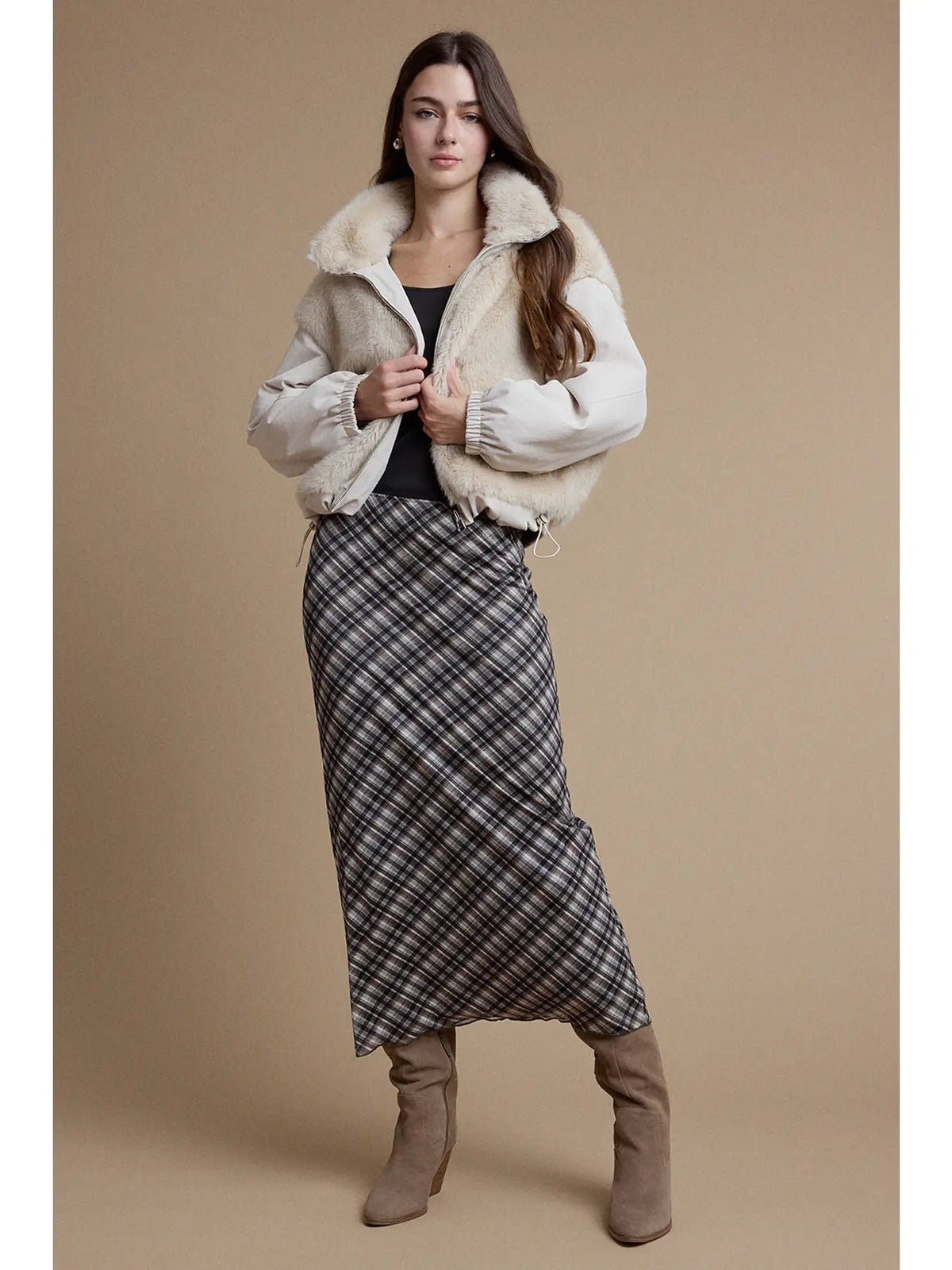 PLAID PRINT MESH SKIRT