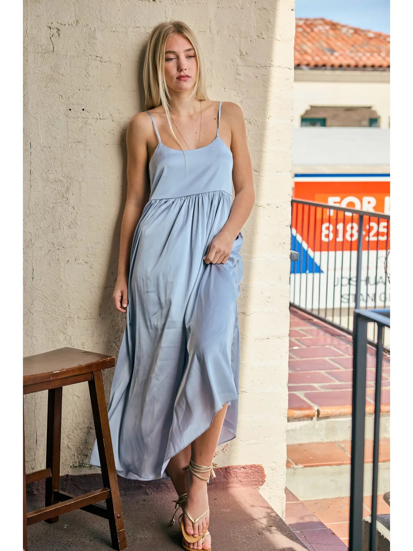 SATIN TIE BACK MIDI DRESS
