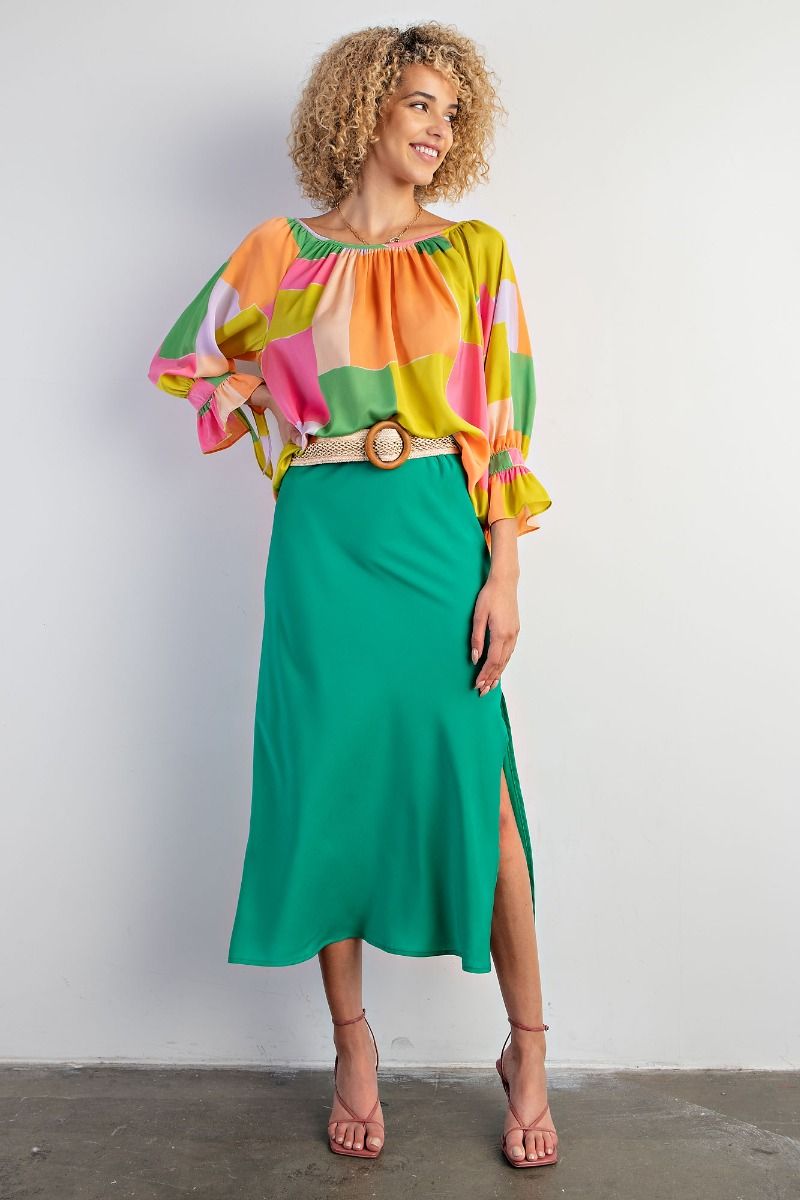 SATIN SIDE SLIT SKIRT