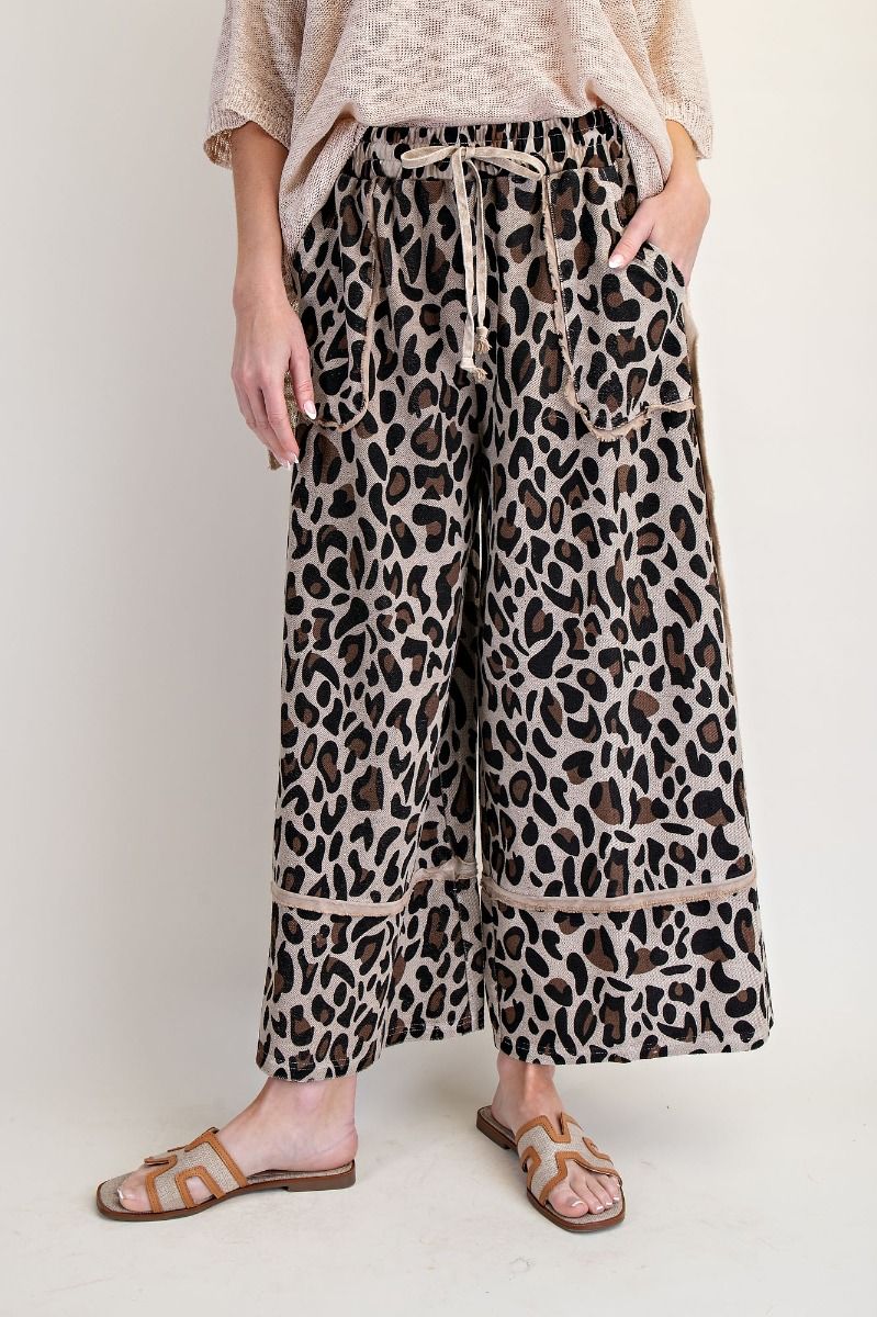 ANIMAL PRINT MINERAL WASHED TERRY KNIT LOUNGE PANTS