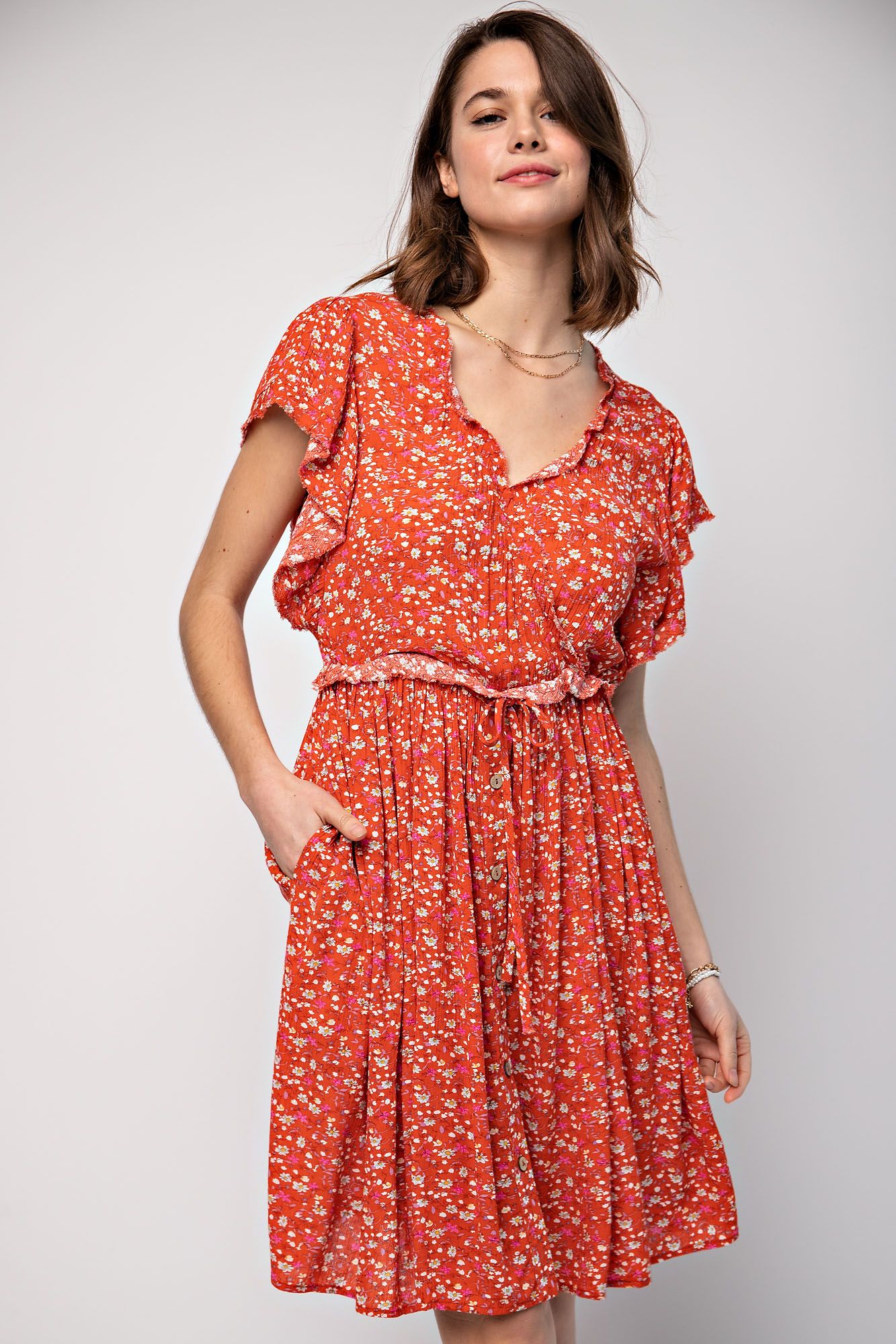 FLUTTER SLEEVE DRESS