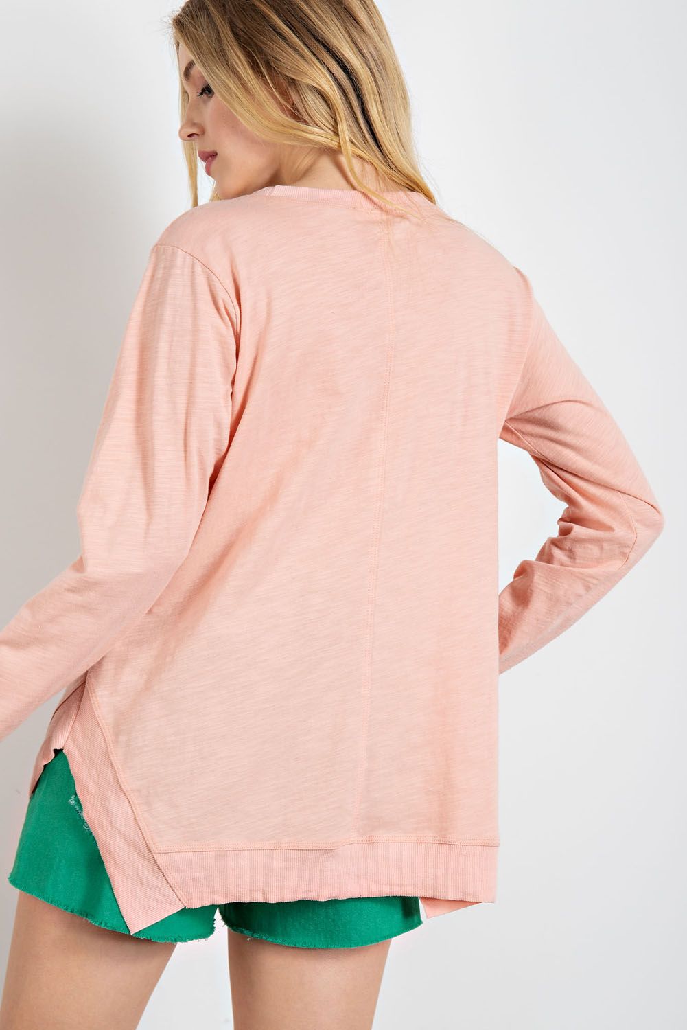 LONG SLEEVE SLUB T SHIRT IN PEACH