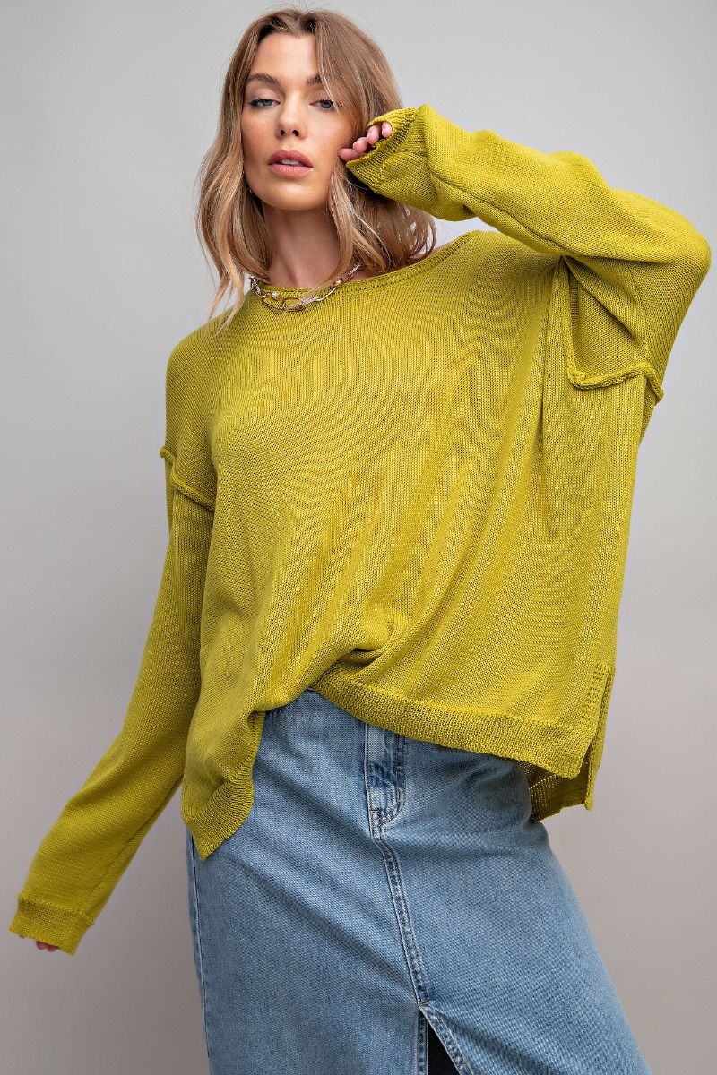 KNITTED LIGHTWEIGHT SWEATER IN GREEN TEA