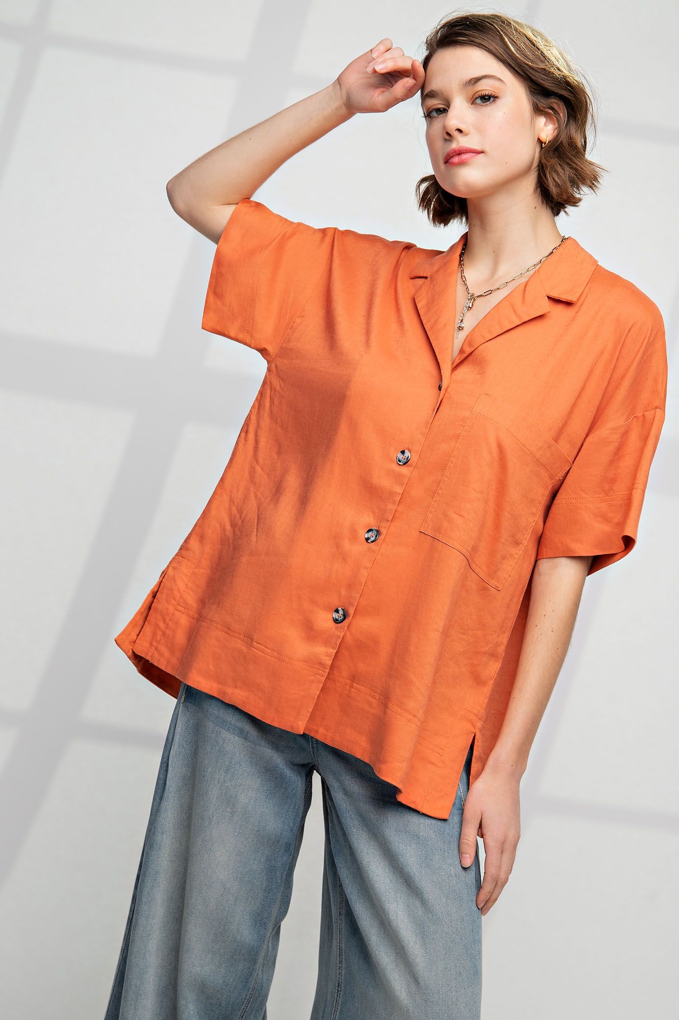 LINEN BUTTON DOWN LOOSE FIT TOP