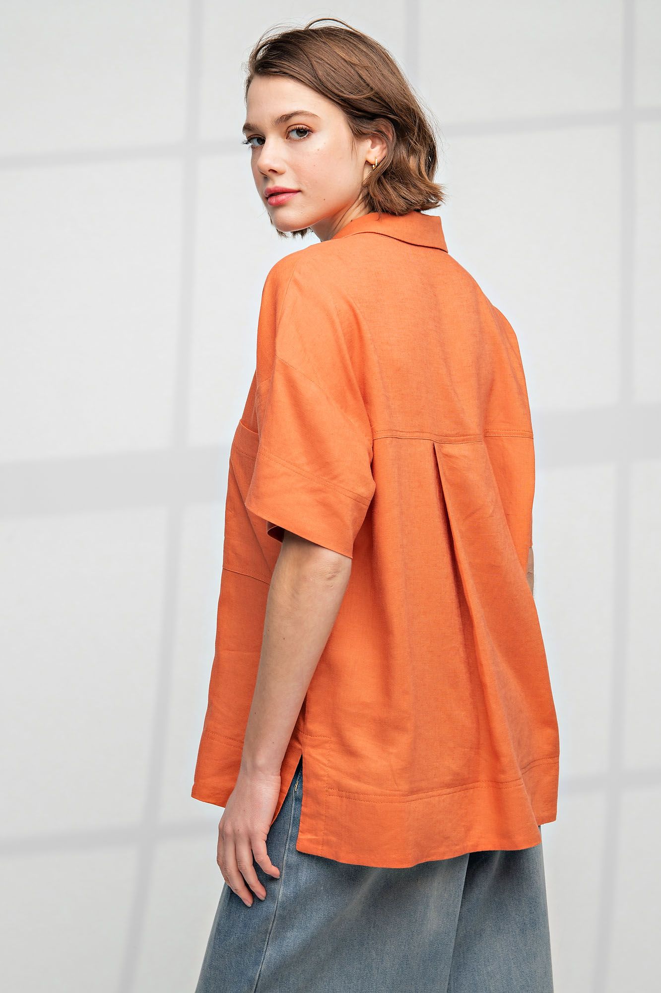 LINEN BUTTON DOWN LOOSE FIT TOP