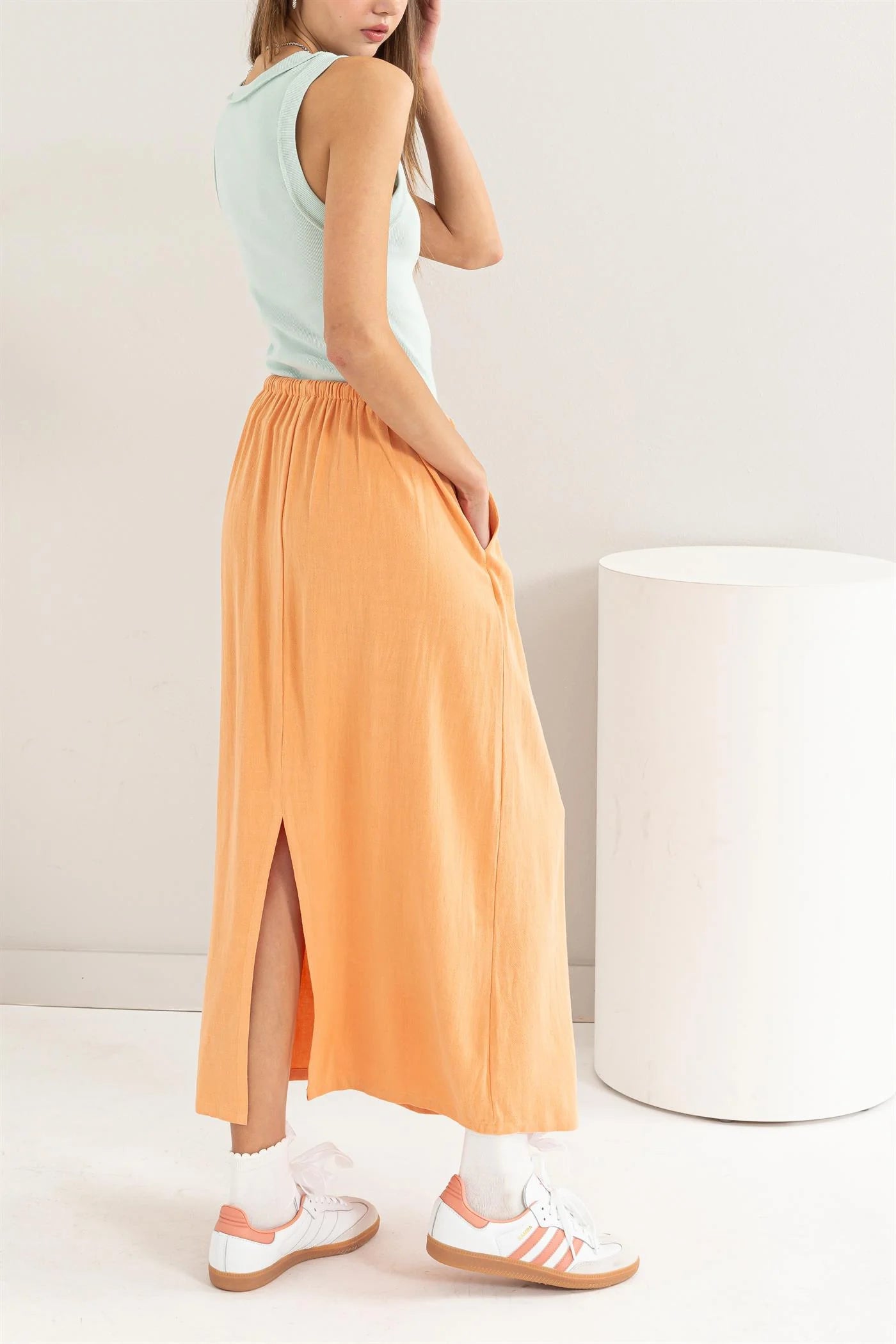 ORANGE SHERBERT MIDI SKIRT