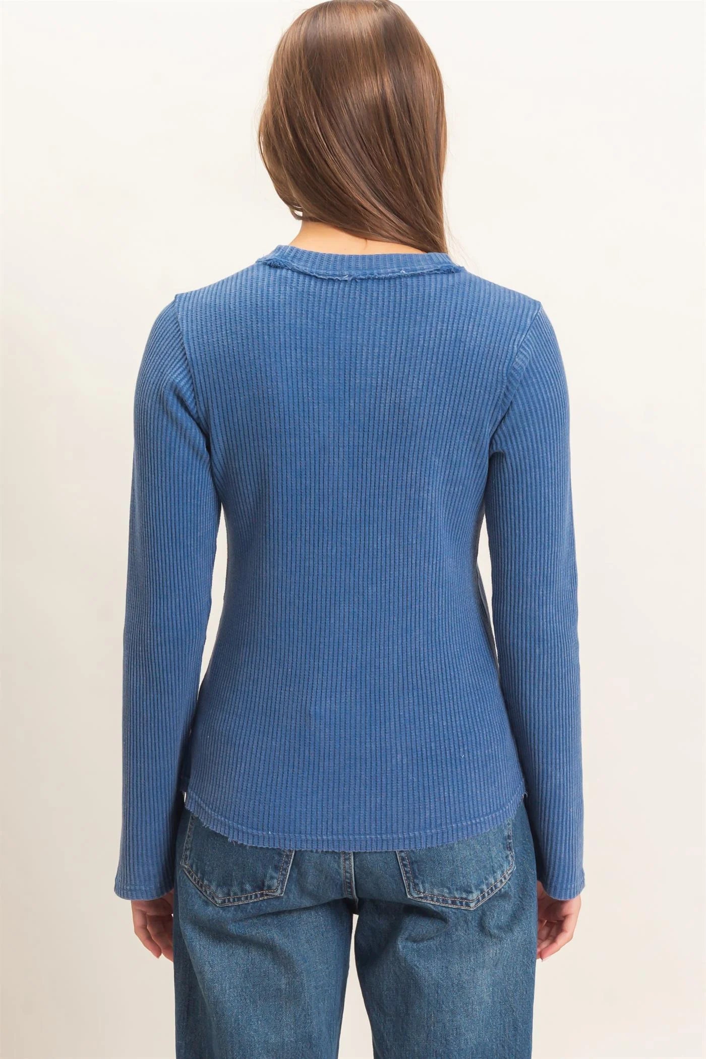 NAVY HENLEY LONG SLEEVE TOP