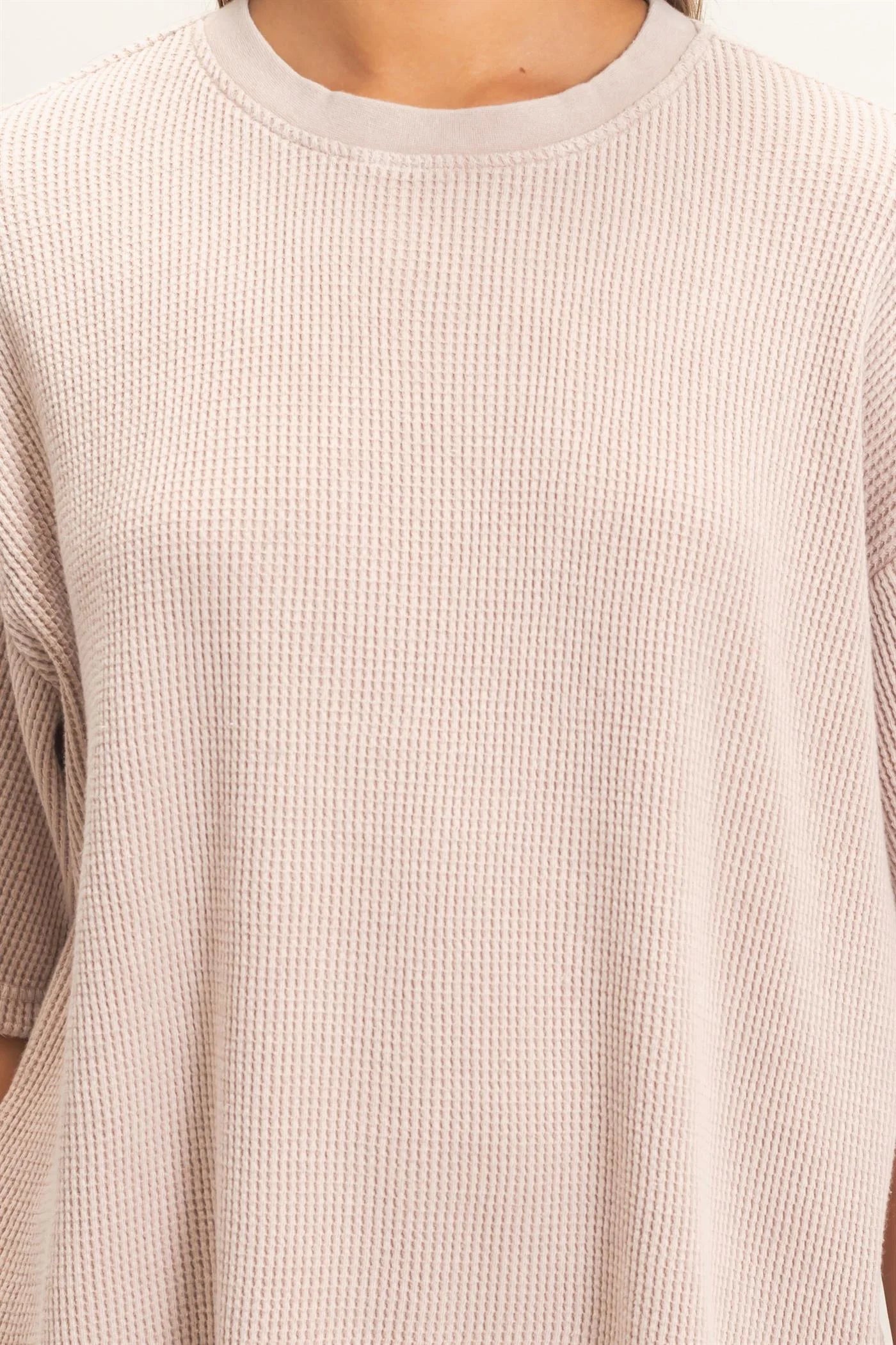 TAUPE WAFFLE KNIT TOP