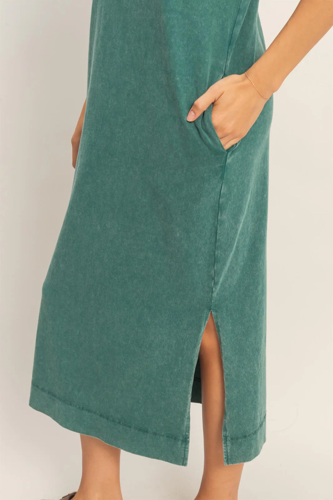 TEAL MINERAL WASHED CAP SLEEVE MIDI DRESS