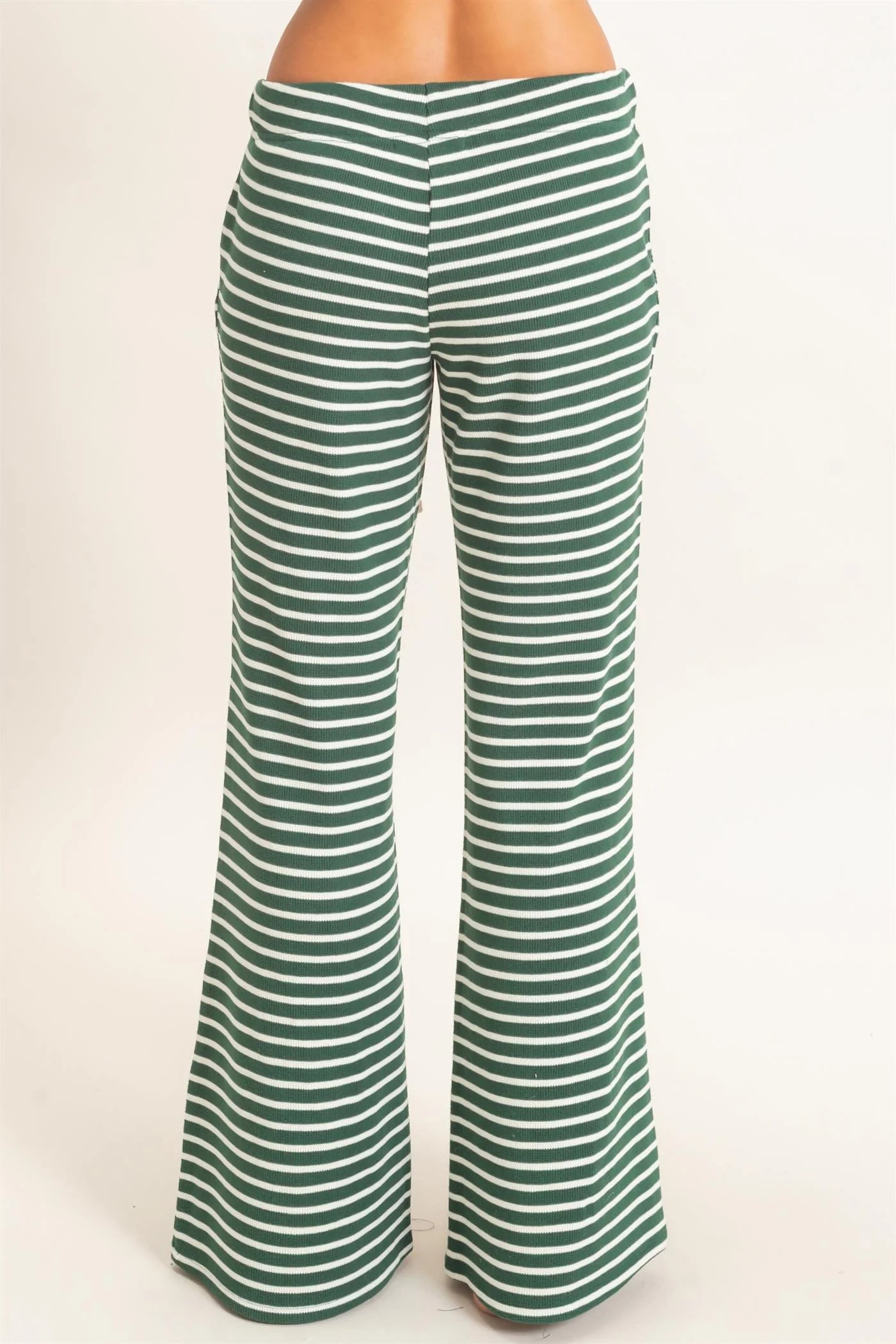 DARK GREEN STRIPED WAFFLE KNIT PANTS