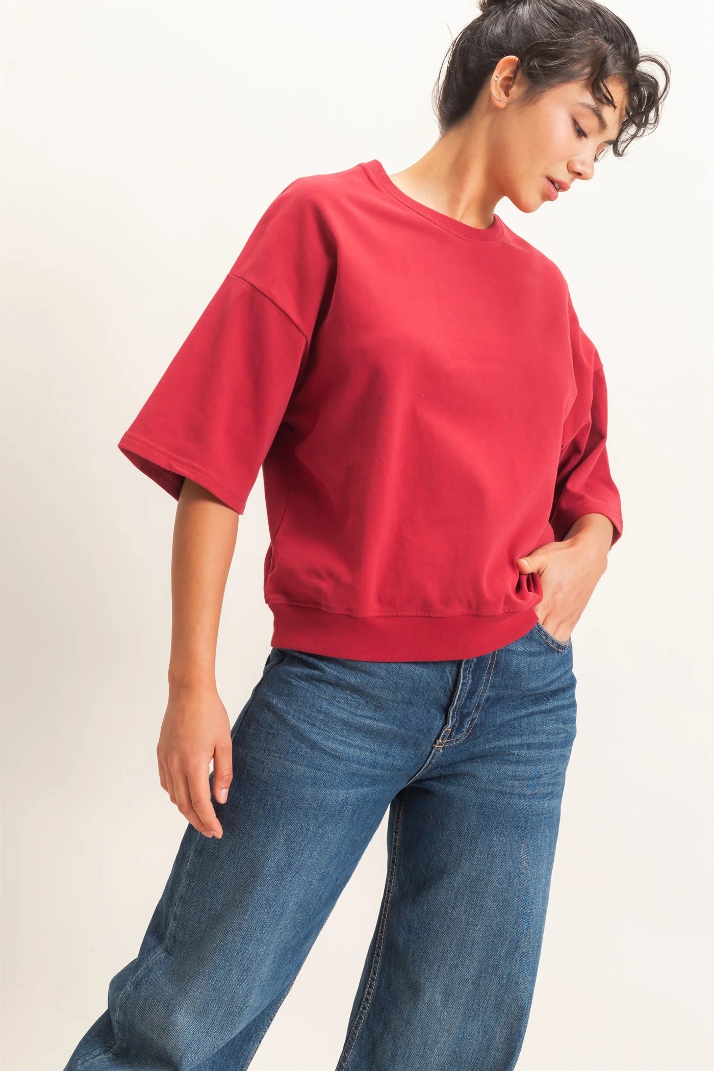 RED CREW NECK SHORT SLEEVE TOP