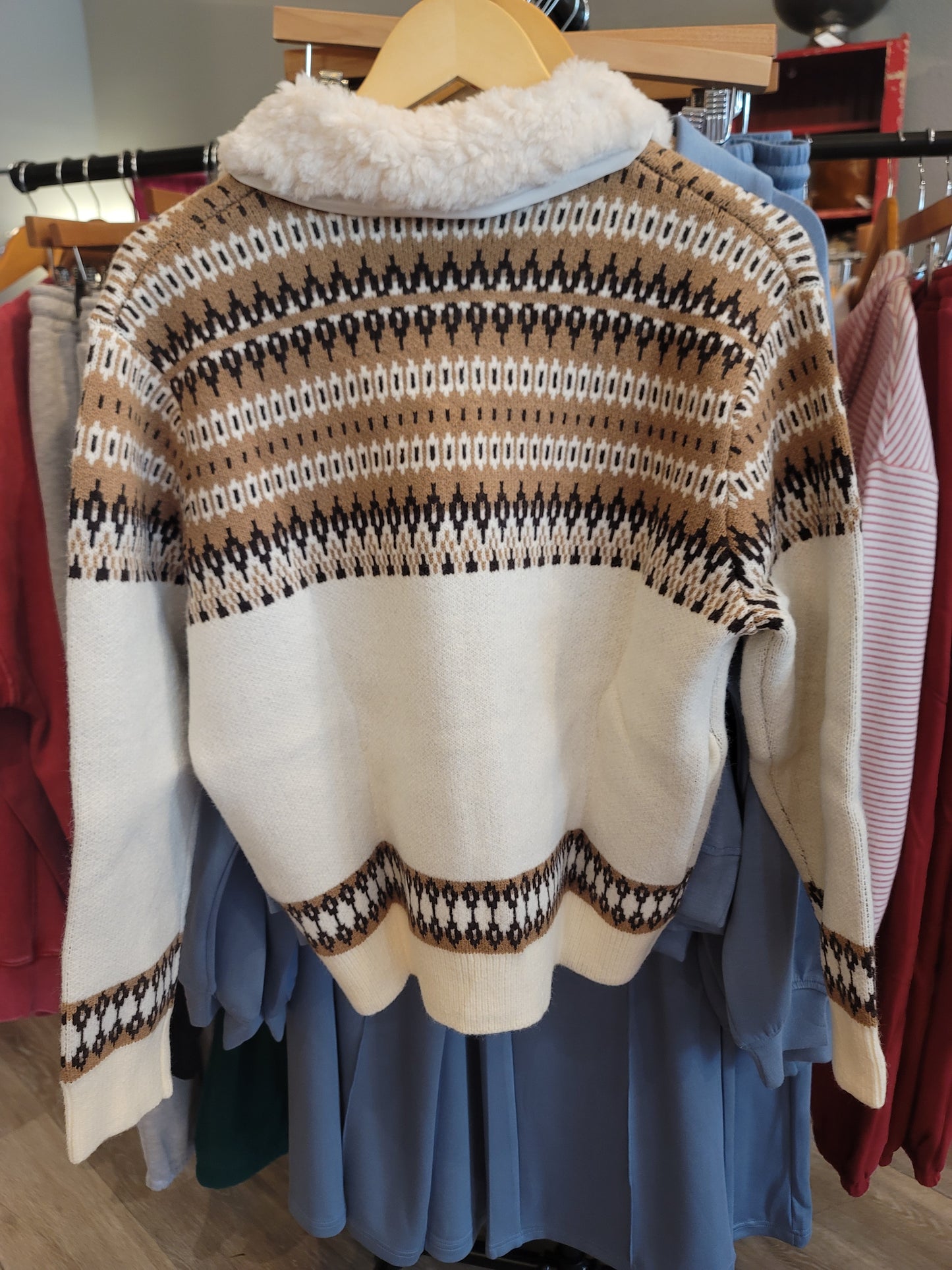 WESTERN HORSE PRINT KNIT ZIP UP JACKET