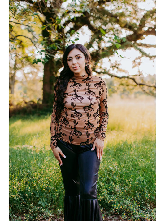 VELVET CACTUS & COWBOY MESH TOP