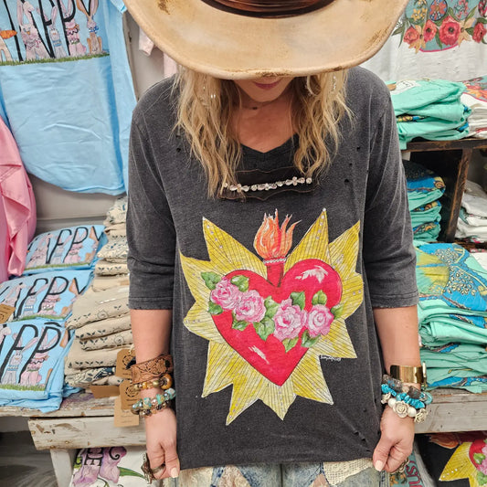 BLAZING HEART 3/4 LENGTH SLEEVE T SHIRT