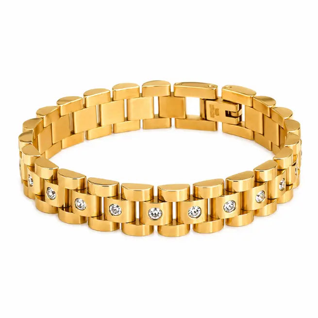 GOLD WATCH BAND BRACELET WITH CUBIC ZIRCONIA