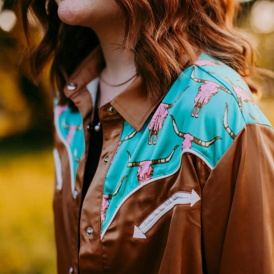 BROWN SATIN WESTERN BLOUSE